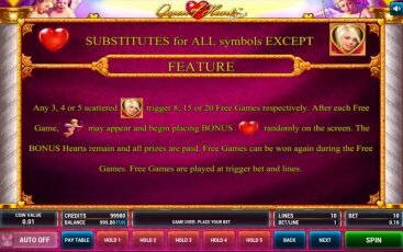 Интерфейс игрового автомата Queen of Hearts Deluxe